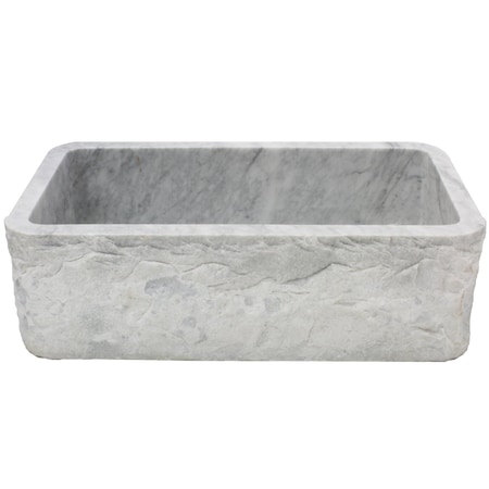 Novatto Single Bowl Kitchen Sink in Carerra White Marble with Natural Chiseled Apron NKS-SBNCW